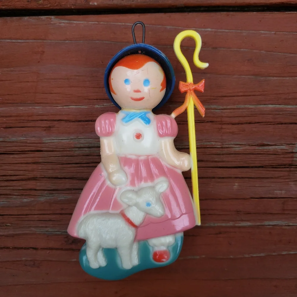 Vintage 1969 Little Bo Peep Ornament - Hard Plastic - Stahlwood Toy MFG. CO.
